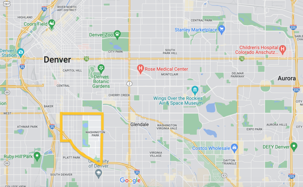 Washington Park is located in south central Denver