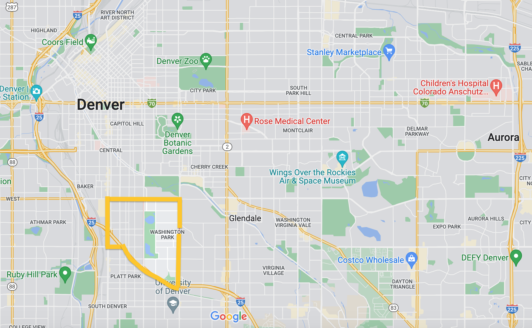 Washington Park is located in south central Denver